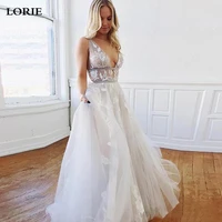 lorie princess wedding dress sexy v neck boho wedding bride gowns puff tulle floor length wedding gowns vestido novia