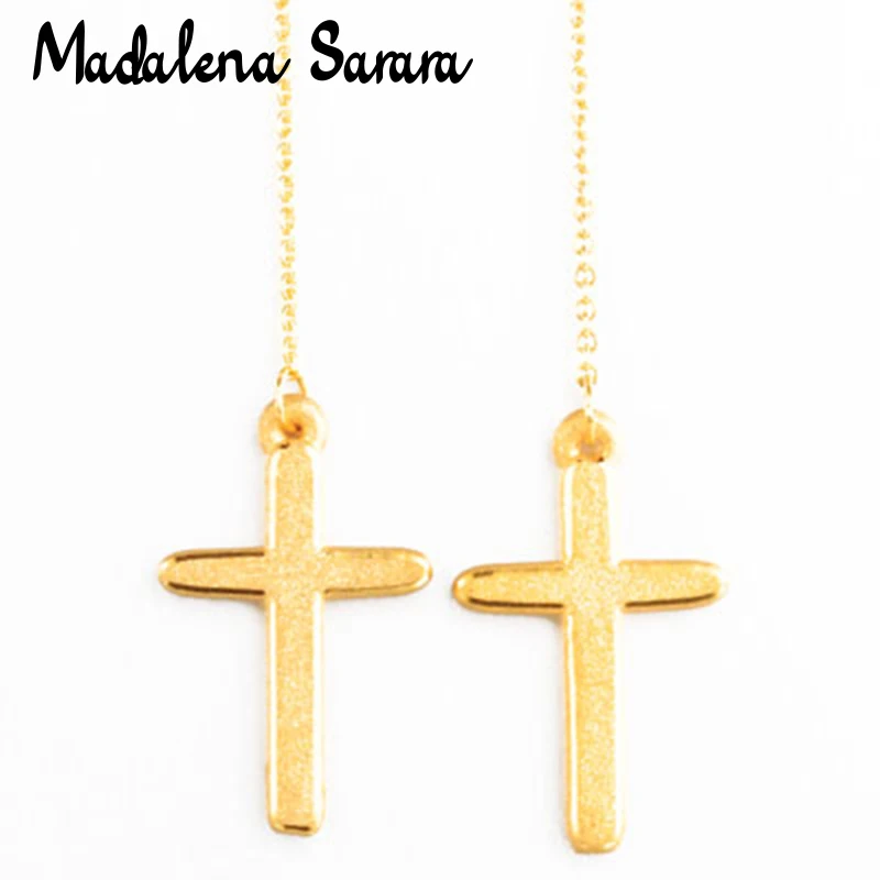 Серьги MADALENA SARARA из чистого золота 24 к с простым крестом свисающие женские серьги