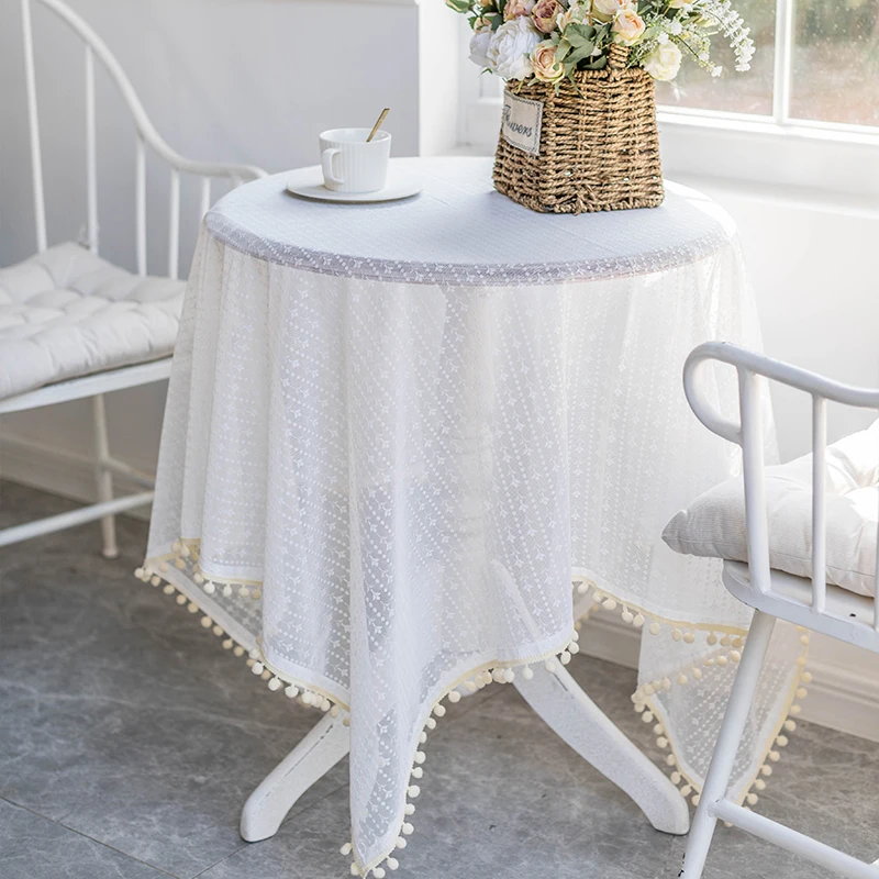 White Lace Floral Tablecloth for Kitchen Weddings Party Rustic Floral Tea Cabinets Dessert Table Cover Rectangle Overlay