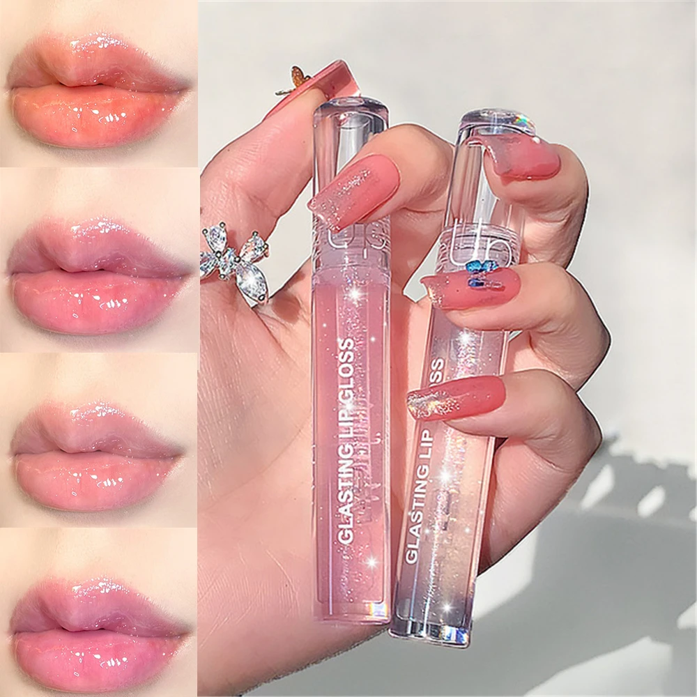 4 Colors Natural Mirror Water Crystal Lip Gloss Lip Glaze Long Lasting Shiny High Shine Waterproof Plumping Serum Liquid Lip Oil