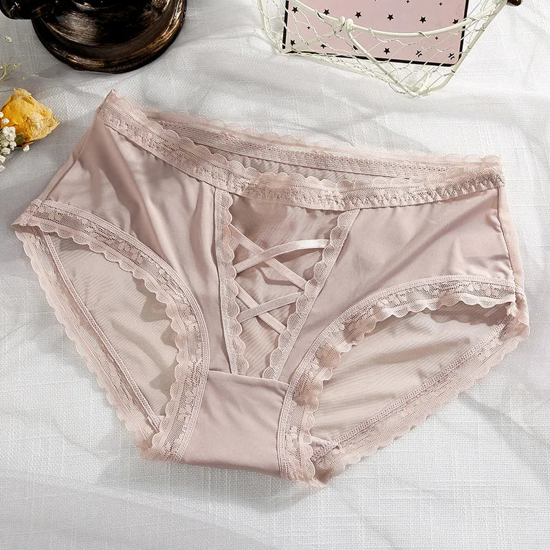 

2021 NEW Women Underwear Feminine Sexy Lace Hollow Cool and Breathable Ladies Briefs Mid-Waist Cotton Shorts Lingerie