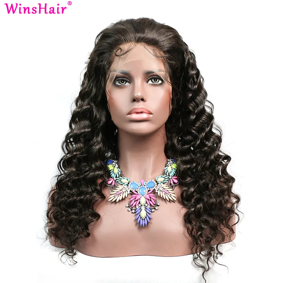 Winshair свободные глубокая волна Синтетические волосы на кружеве парик 100%