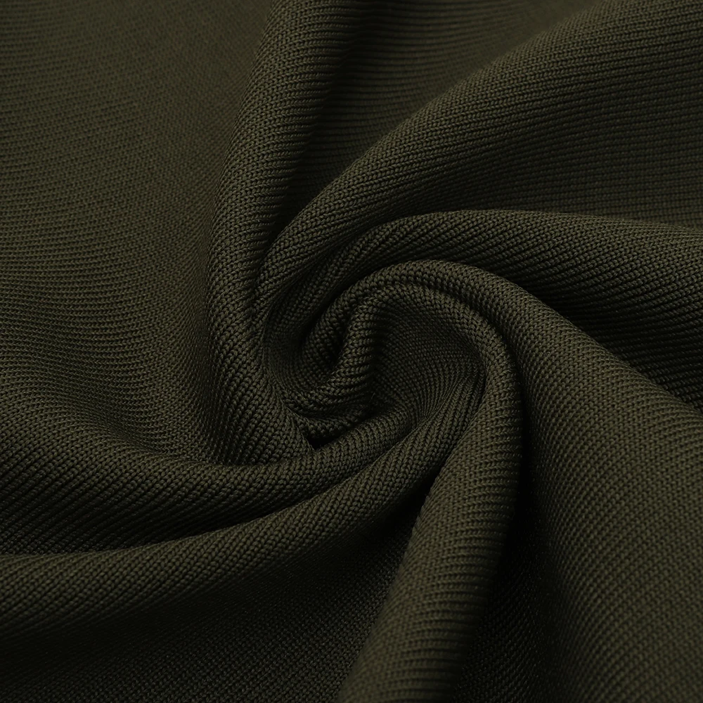 

High quality army green sexy tight V-neck long sleeve high shoulder rayon bandage evening dress