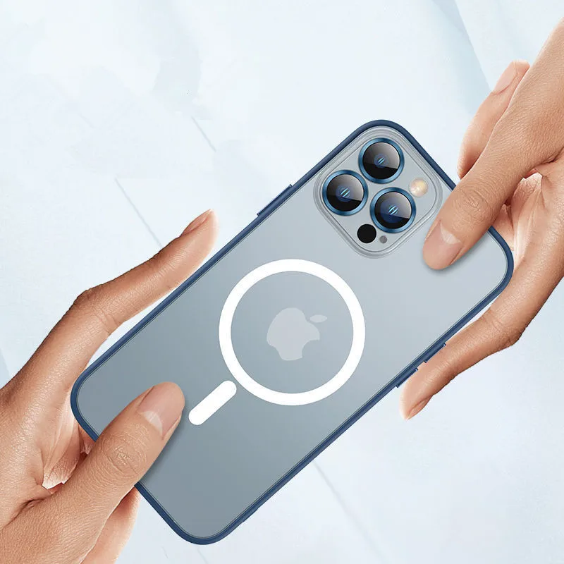 Matte Magsafing Magnetic Wireless Charging Case for iPhone 13 Pro Max Metal Camera Lens Glass Film Anti-fingerprint Armor Cover