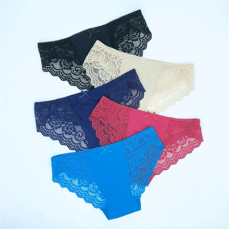 

3Pcs Sexy Lace Lingeries Panties Women Colorful Underwear Low Rise Hollow Out Briefs Female Sensual Seamless Pantys Intimates
