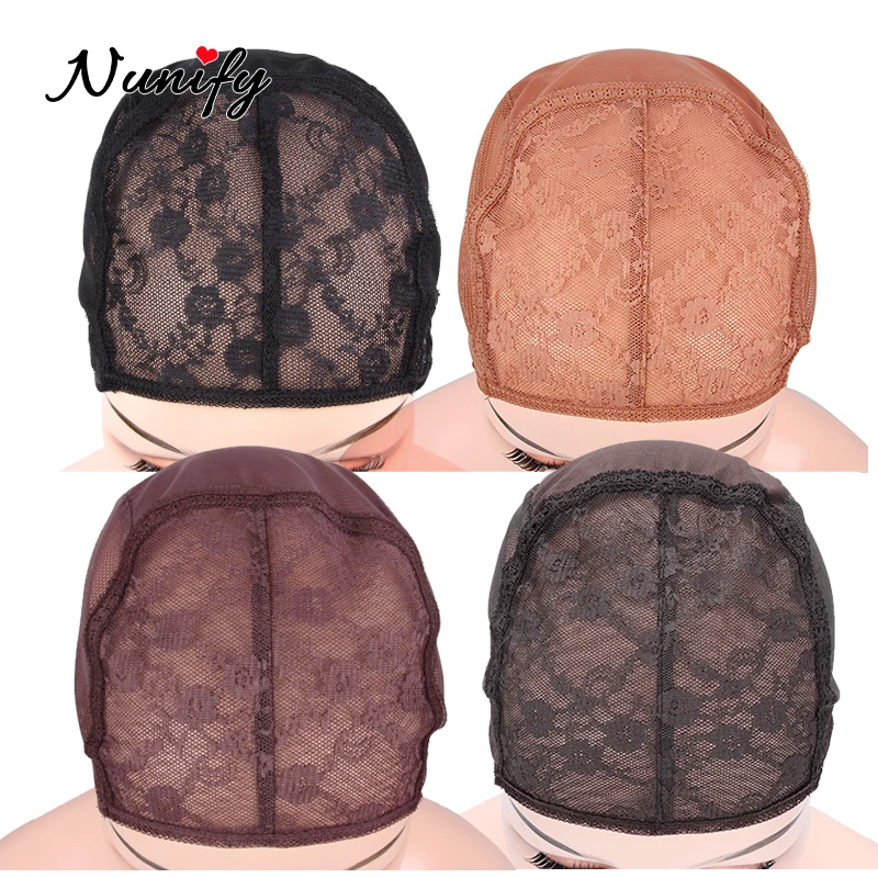 Nunify 5Pcs Wholesale Small Wig Cap Dome Mesh Cap With Adjustable Strap S M L Xl Four Size Double Lace Hairnets Brown Wave Cap