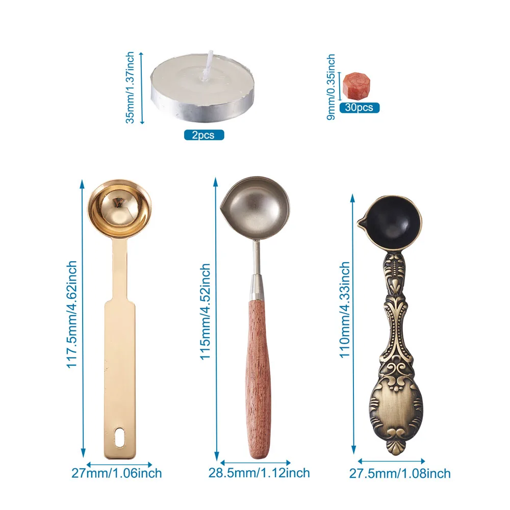 

36pcs DIY Wax Seal Stamps Kits with Iron Alloy Wax Sticks Melting Spoons Handle Wax Sealing Stamp Melting Spoon Wax Particles