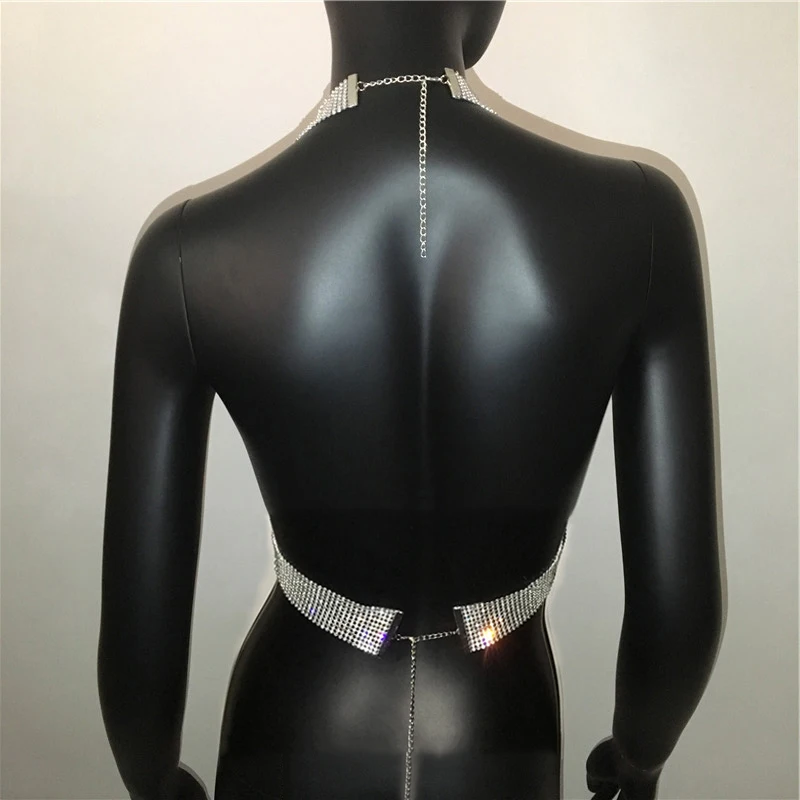 

FestivalQueen Lady Rhinestone Party Backless Tops 2021 Sexy Women Summer Glitter Crystal Diamonds Crop Top Beach Nightclub