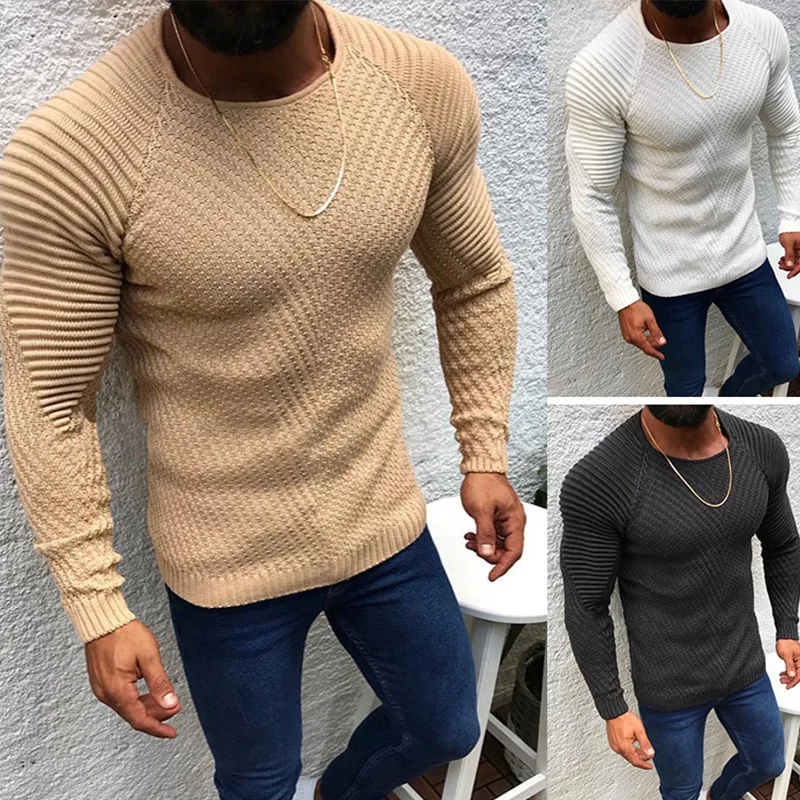 

ZOGAA New Men's Slim Fit O-Neck Sweater Male High Street Pleated Sweaters Pullover Solid Color Long Sleeve Knitted Pullovers Top