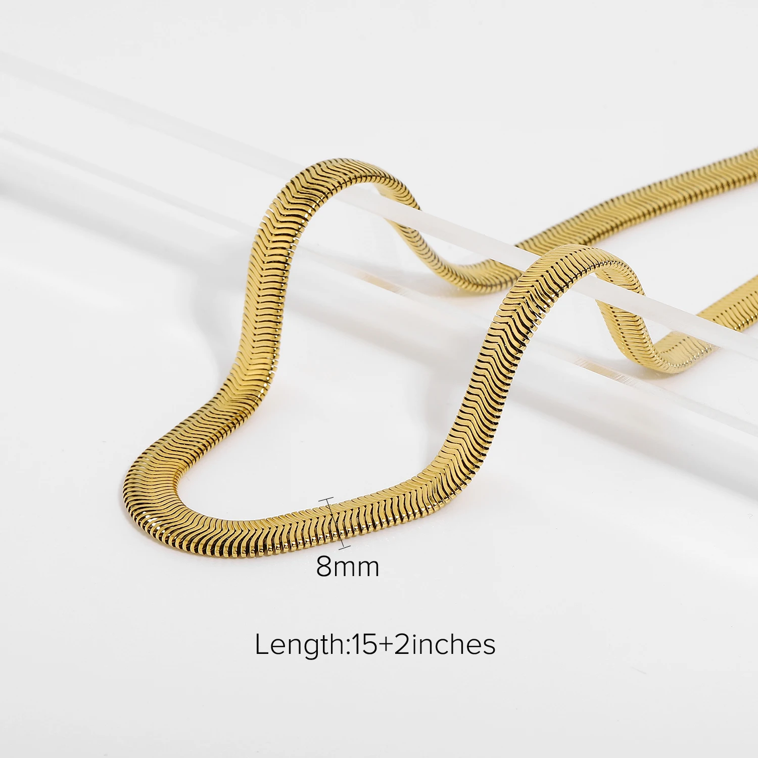 

8mm Gold Plated Stainless Steel Snake Pilar Chain Bracelets Necklace For Women Men Thick Serpentine Bone Chain Stacking Jewelry