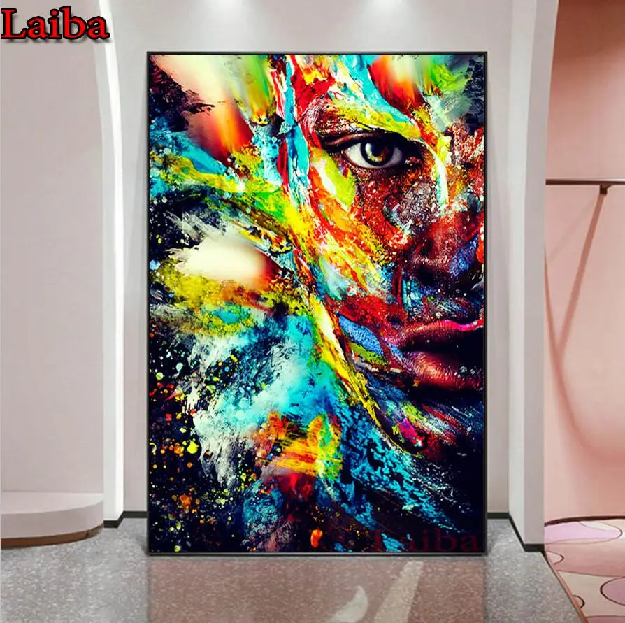 

Abstract Colorful Half Face crystal diamond painting full square round 5d diy diamond embroidery rhinestone mosaic girl diamond