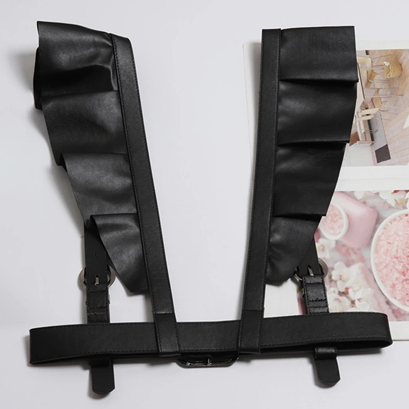 

Black Ladies Shoulders Waistband Pu Leather Pin Buckle Leisurely Belt Wide Belt Fashion Decorative Girdle Gifts For Female