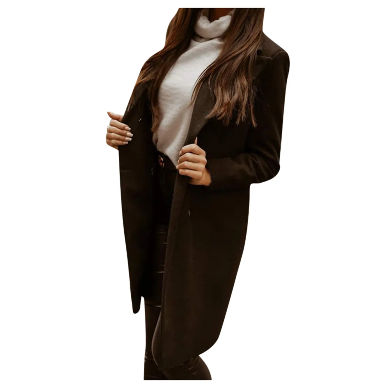 

Ladies Fashion Solid Color Lapel Mid-length Button Woolen Coat Jacket