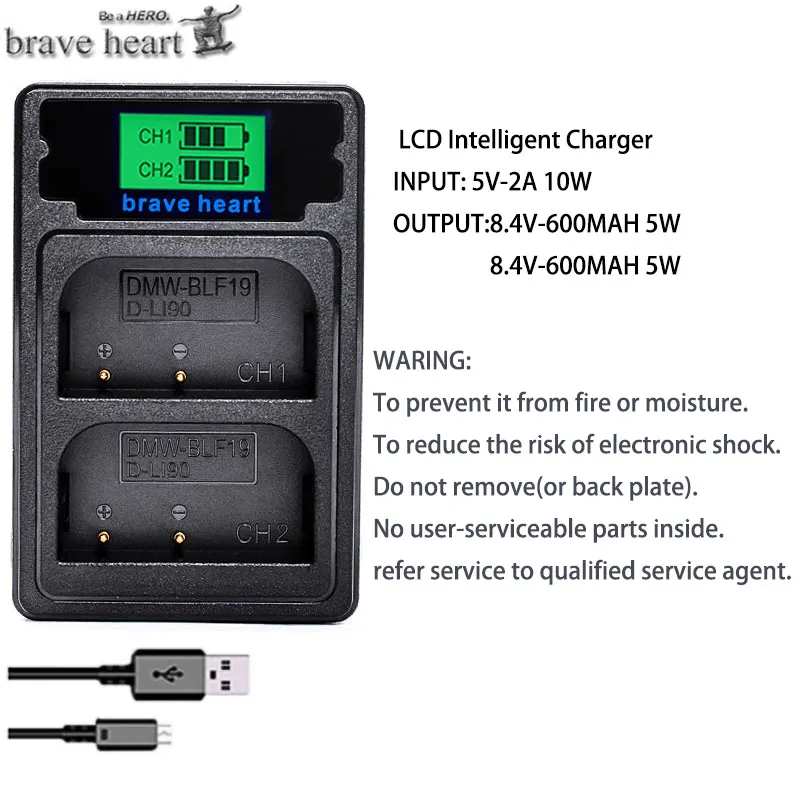 Акумуляторная батарея DMW-BLF19 BLF19 BLF19E BLF19e BLF19PP DMW-BLF19PP Батарея+ TYPE-C ЖК-дисплей USB Зарядное устройство для цифрового фотоаппарата Panasonic Lumix GH3 GH4 GH5 G9