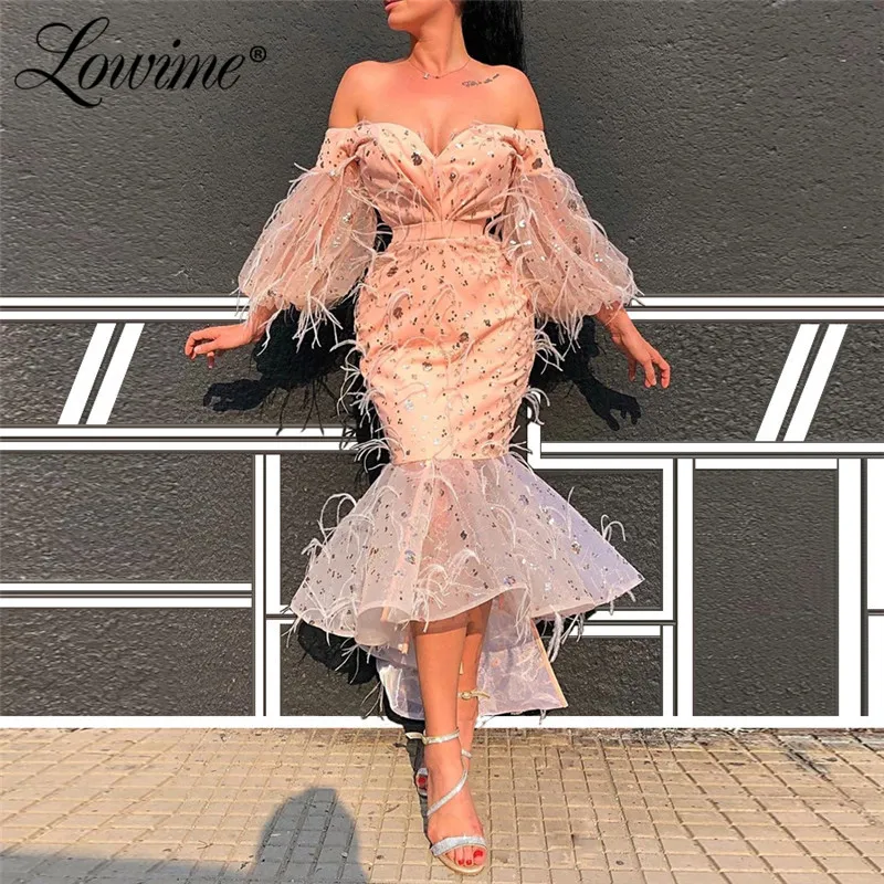 Платья для выпускного вечера с розовыми перьями Robe De Soiree вечерние платья длиной