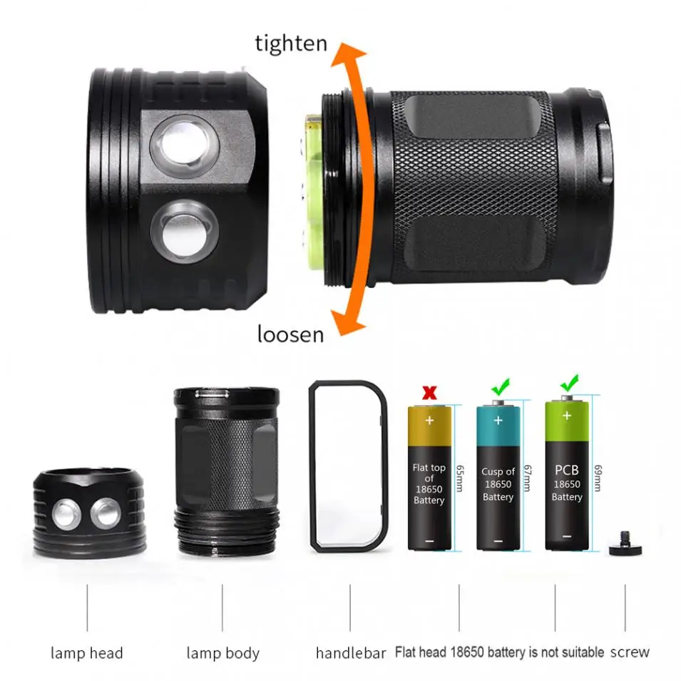 

QX14-7 300W Six 9090 White XML2 Four XPE Red R5 Four XPE Blue R5 LED Underwater 80m Flashlight for Diving / Photography Video