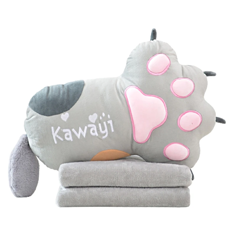 

Cute Cartoon Cat Paw Pillow Air Conditioning Blanket Keep Warm Children Quilt for Home Bedroom Office Car Nap Multifunction