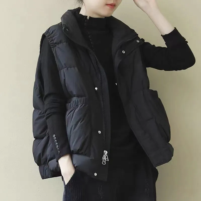 

Women Winter Vest Coats New 2021 Korean Style Turn-down Collar All-match Thick Warm Ladies Sleevelesss Casual Outerwear H017
