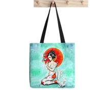 2021shopper koi mermaid printed tote bag women funny harajuku shopper handbag girl shoulder shopping bag lady canvas bag
