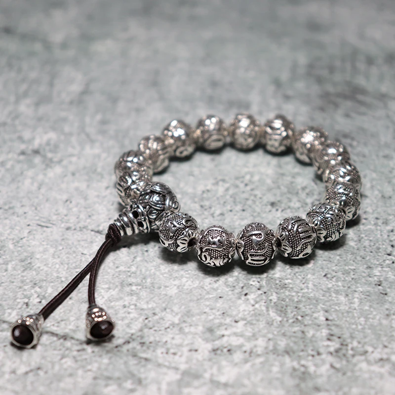 Мужской браслет на санскрите Diffone античный Серебристый в стиле хип-хоп с бусинами