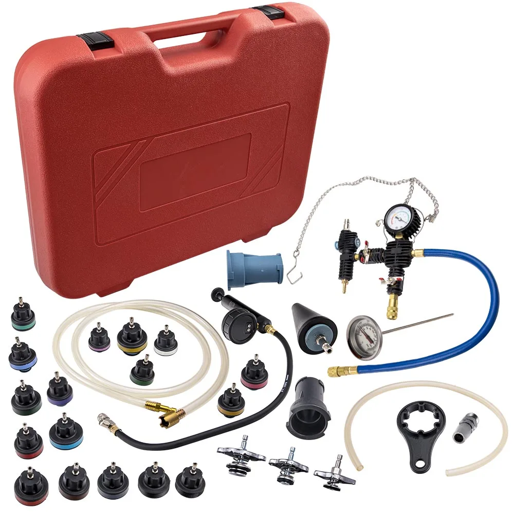 

28Pc Water Tank Leak Detector Radiator Pressure Tester Vacuum Purge Refill Kit