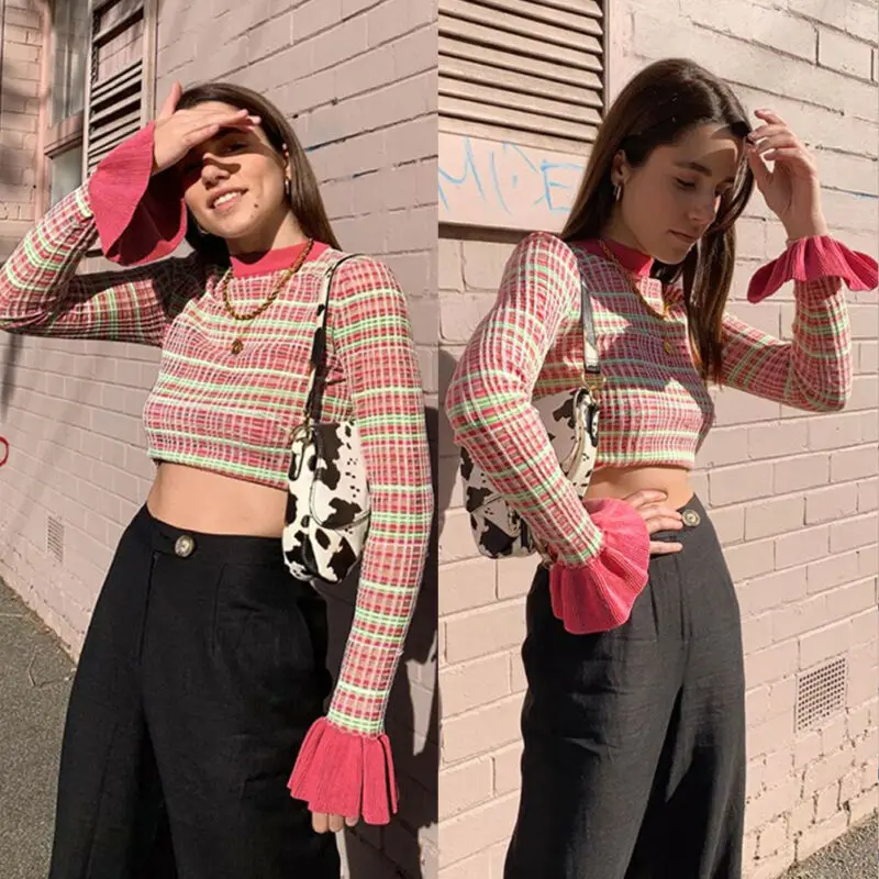 Сексуальный женский вырез лодочкой с длинным рукавом укороченные женские топы