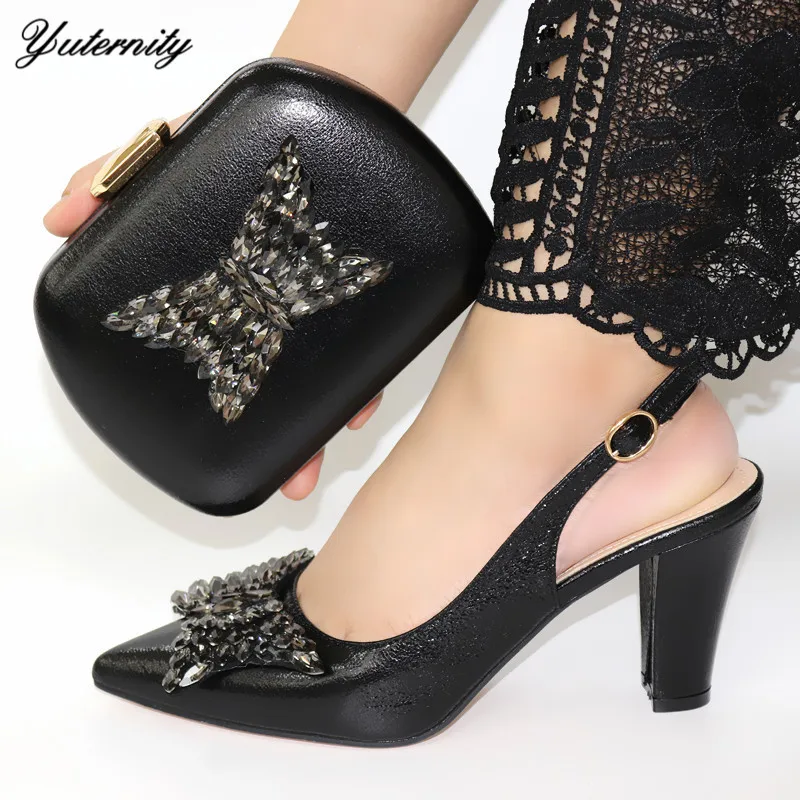 Высокое качество Стразы туфли-лодочки на каблуке (9 см) комплект из обуви и сумки