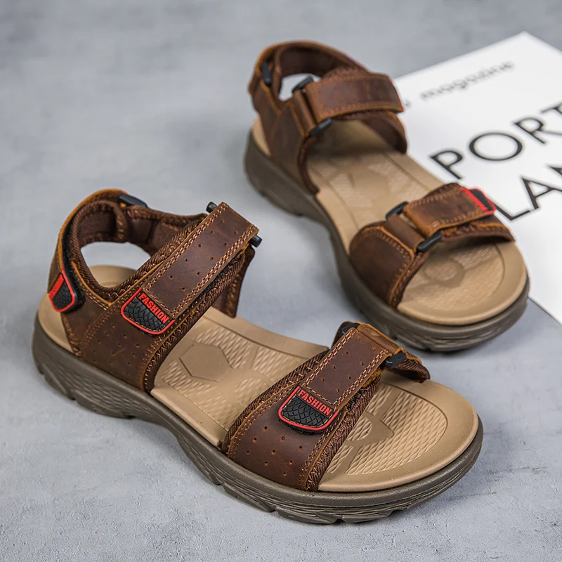 Summer Men Casual Shoes Genuine Leather Sandals Outdoor Men Leather Sandals for Men Beach Shoes Light Roman Shoes Big Size 46