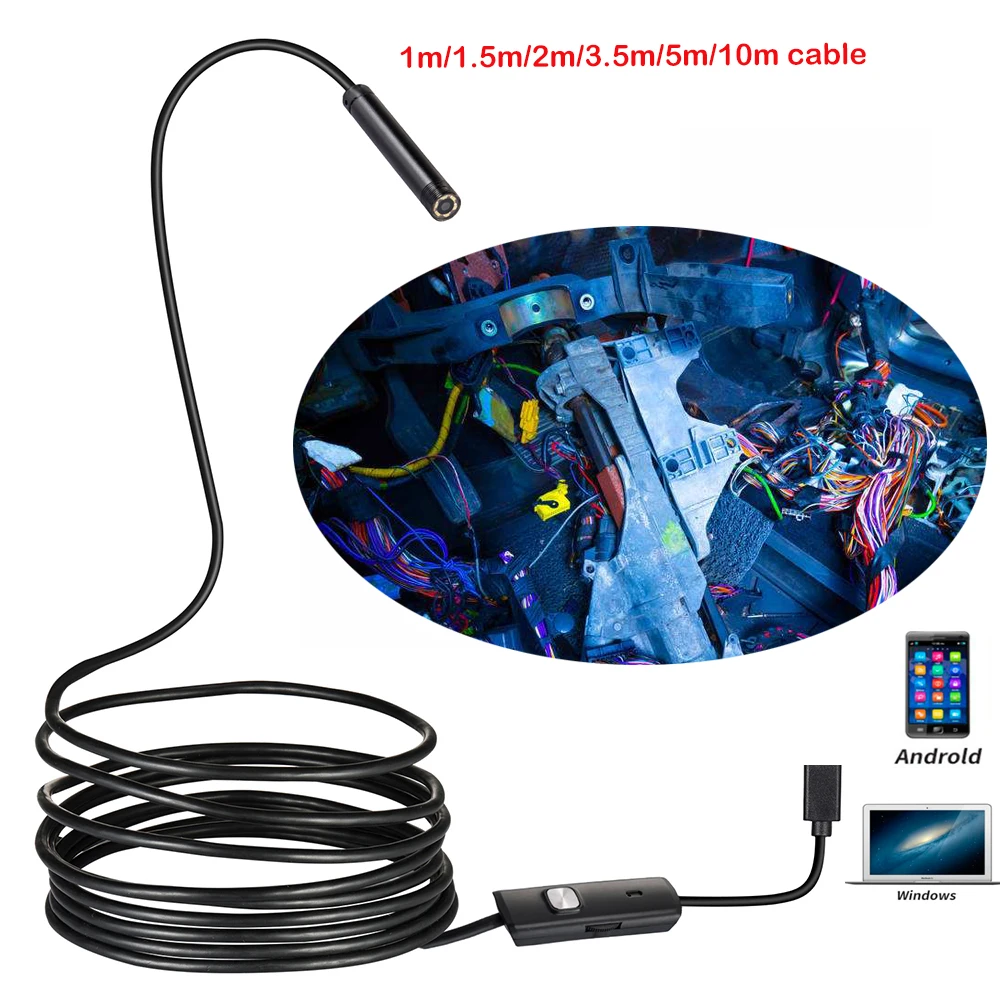 

5.5mm/7mm Lens Android Endoscope Camera 1M 2M 5M Semi Rigid Hard Cable Led Light Borescope Inspect Camera For PC Android Phone