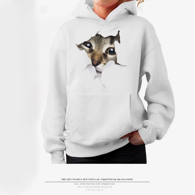 Women Girl Cartoon 3D Lovely Cat Print Sweatshirt With Pocket Long Sleeve Casual Harajuku Hoodies Steetwear Sudadera Mujer Ey