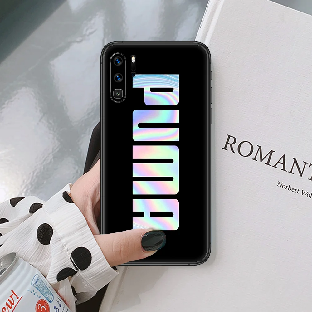 

Fashion Sports brand PUMA Phone Case For Huawei P Mate Smart 10 20 30 40 Lite Z 2019 Pro black Back Fashion Bumper 3D Shell