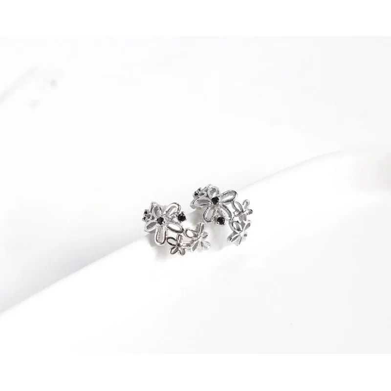 Серьги из стерлингового серебра 925 пробы на заколках корейские маргаритки цветы Клипсы Серьги без пирсинга ухо манжеты для женщин CZ Ювелирные изделия