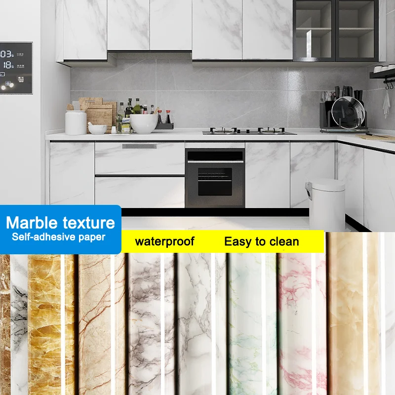 

PVC Colorful Self Adhesive Marble Wallpaper Peel And Stick Waterproof Bathroom Kitchen Cabinets Desktop Stickers Home Decor Film