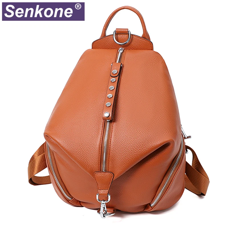 

100% Genuine Leather Daily Casual Backpack For Women Classic Student's Schoolbag Vintage Lady Backpacks Knapsack High Quality