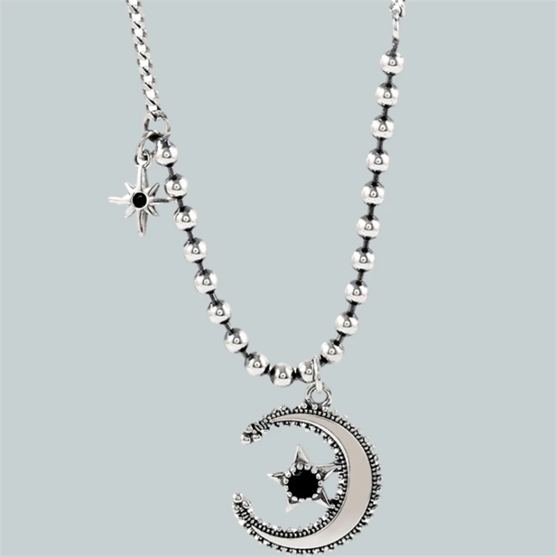 

Hip Hop Cool Iced Out Rapper Beads Tennis Chain Necklaces & Pendants For Women Moon Star Black Cz Stones Vintage Tibetan