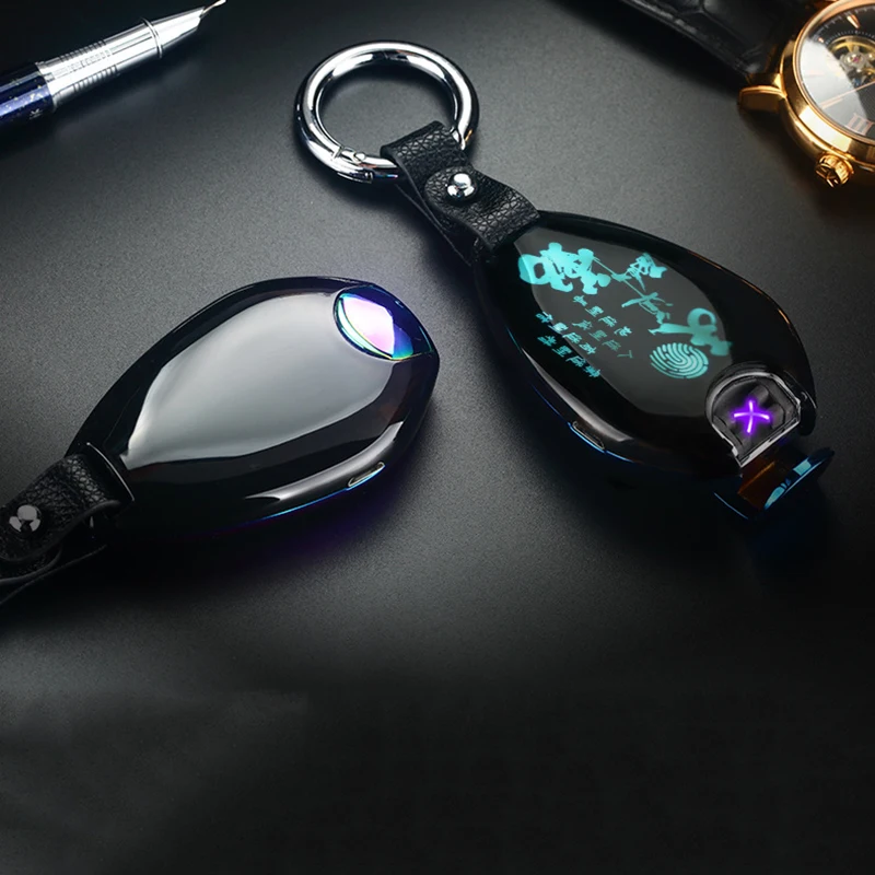 

Full Screen Touch Induction Cross Double Arc Windproof Alloy Lighter Leather Pendant Charging Cigarette Lighter Gadgets for Men