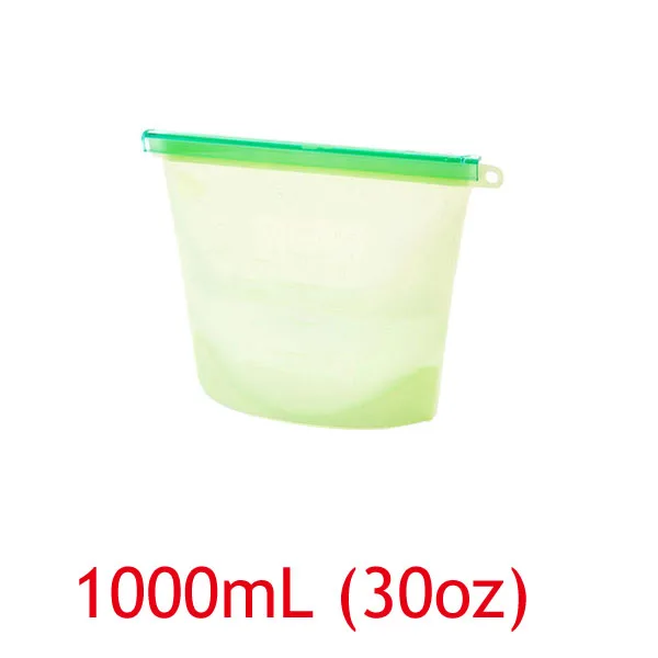 green-1000mml Кухонные многоразовые силиконовые сумки для хранения пищевых продуктов, BPA бесплатные пакеты для сохранения пищевых продуктов, герметичные пакеты для хранения замороженных продуктов на холодильник - Цвет: green-1000mml