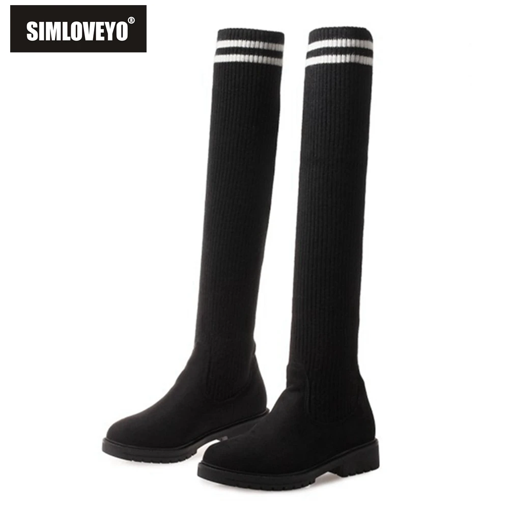 

SIMLOVEYO Woman Boots Long Tube Socks Shoes 2021 New Female Fashion Flat Shoes for Women Basket Winter Boots Female Shoes Women