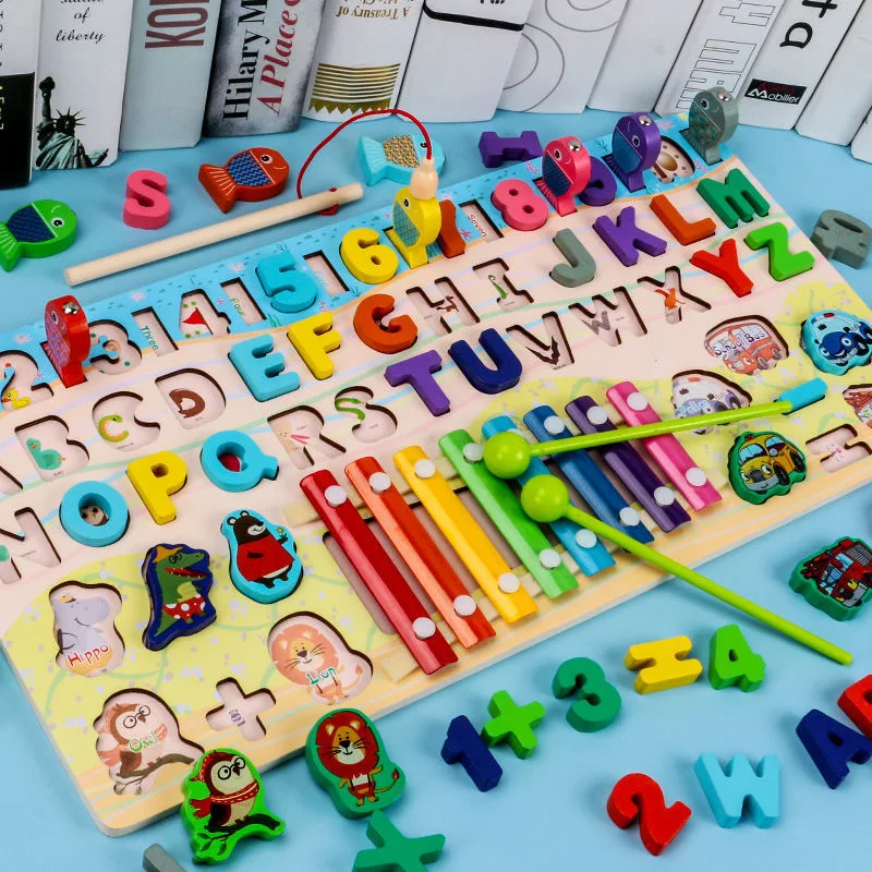 

Montessori Educational Wooden Toy Geometric Shape Cognition Puzzle Musical Math Toys Early Educational Toys for Children gift