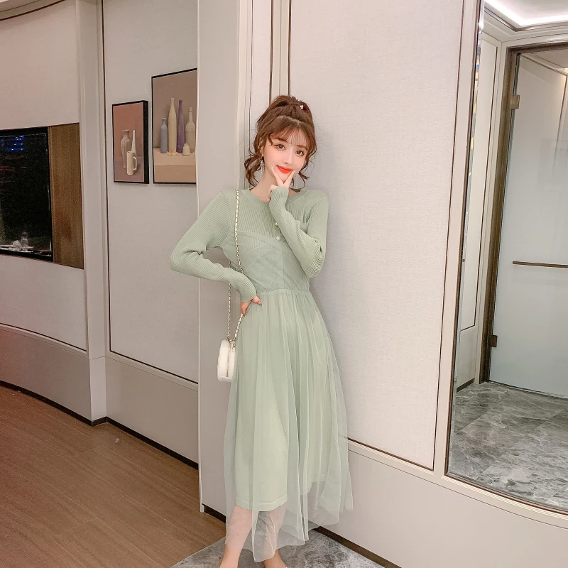 Вязаное лоскутное Сетчатое платье свитер 2019 новейшая мода женское подиумное