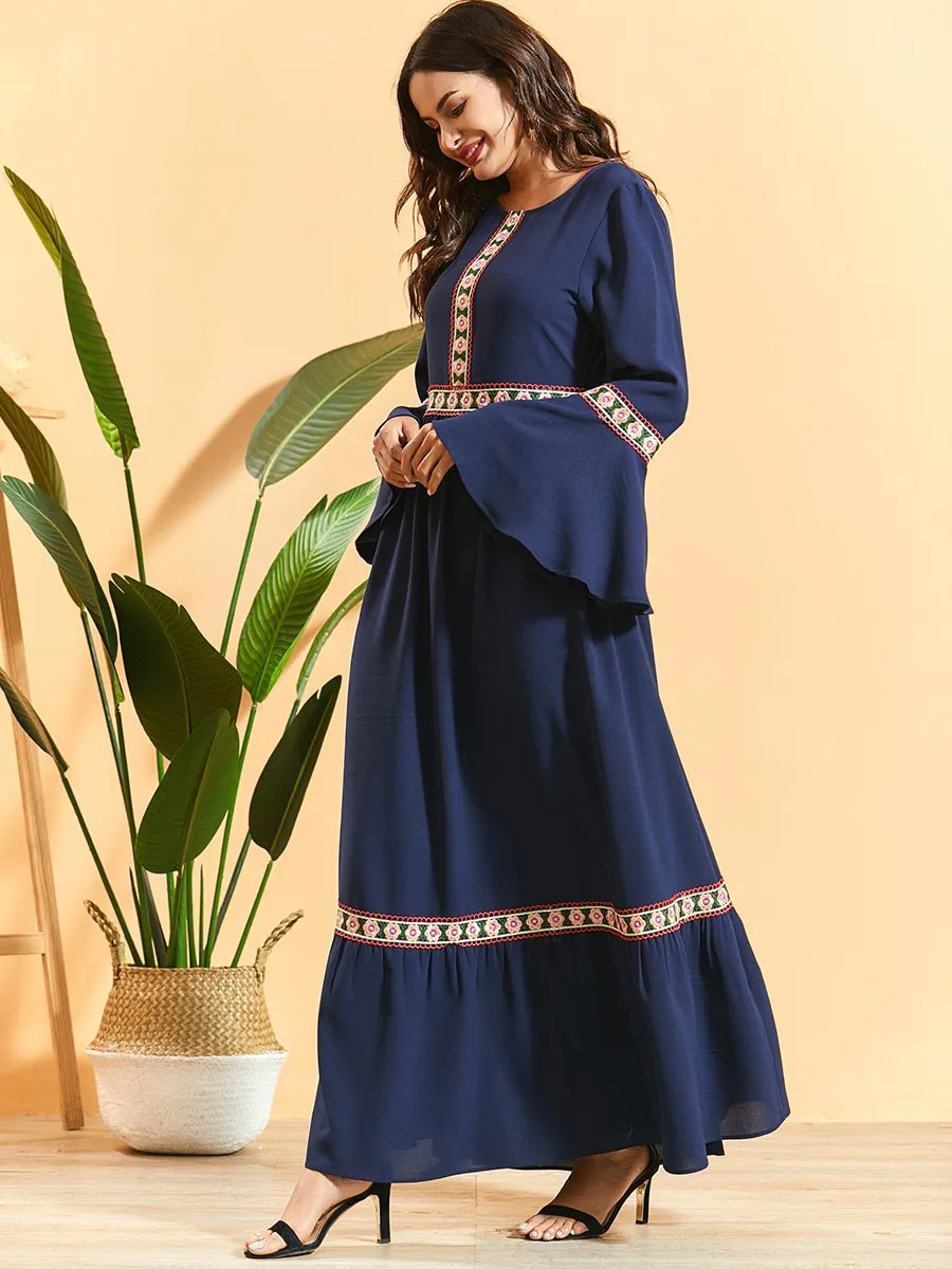 Женское платье с цветочной вышивкой в стиле бохо длинным рукавом Vestidos размера