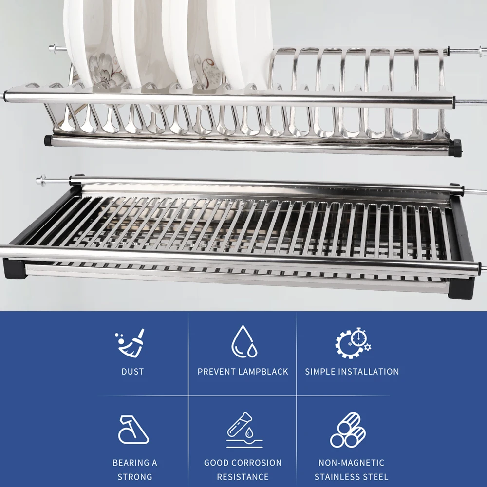 

2-Tier Stainless Steel Dish Rack Folding Dish Drying Dryer Rack Plate Bowl Storage Kitchen Organizer Holder for Cabinet 5 Sizes
