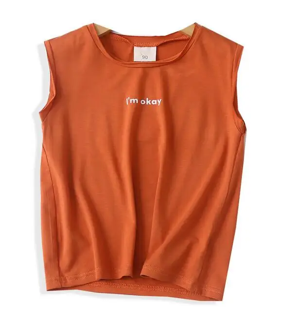 

Kid's Summer Print Letter Sleeveless Vest Round Collar Cartoons Cotton Blend tops ABC102