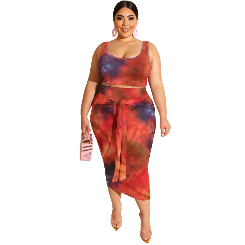 

2021 summer new tie-dye printing tight-fitting hip fashion casual suit