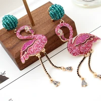 big fuchsia flamingo drop earrings women large statement earrings girls trendy party wedding bride luxury earrings cz jewelry
