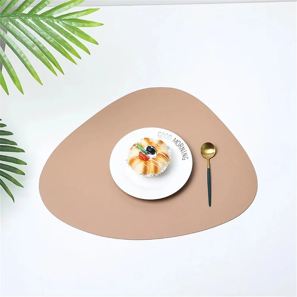 

Leather Placemat Nordic Waterproof Oil Proof Thermal Insulation Solid Big Small Double Side Triangular Home Placemat