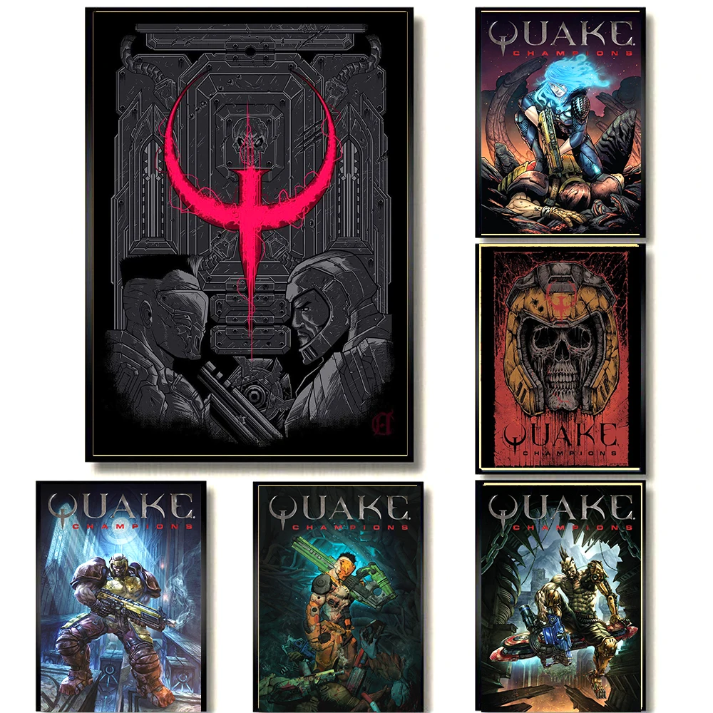 

Retro Quake Champions Poster 2021 Game Poster Quaker 4 Shooting Painting Wall Art Decoration Kawaii Room Decor Canvas Poster