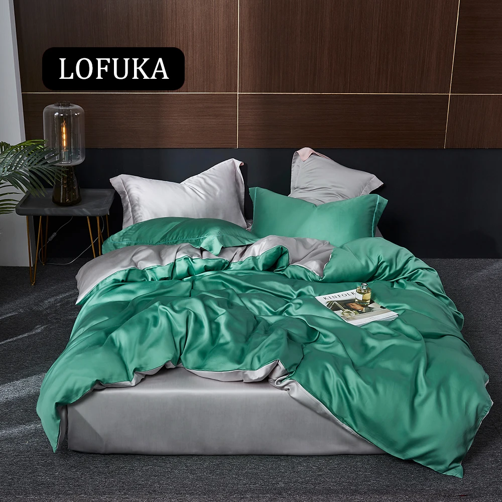 

Lofuka Noble Double Color 100% Silk Bedding Set Healthy Beauty Duvet Cover Queen King Flat Sheet Fitted Sheet Pillowcase Bed Set