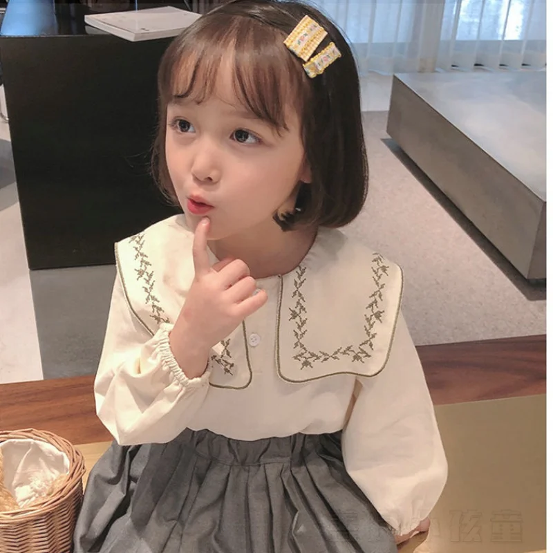 

Loose Embroidery Baby Spring Summer Girls Cotton Blouses Shirts Kids Teenagers Children Clothes Outwear Long Sleeve High Quality