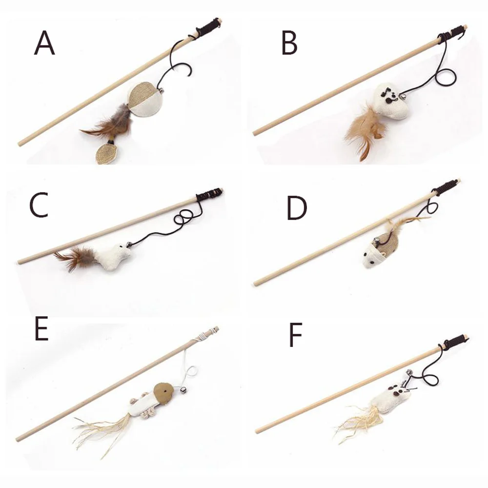 

Cat Interactive Toy Cartoon Pet Cat Teaser Toys Feather Wood Rod Mouse Toy With Mini Bell